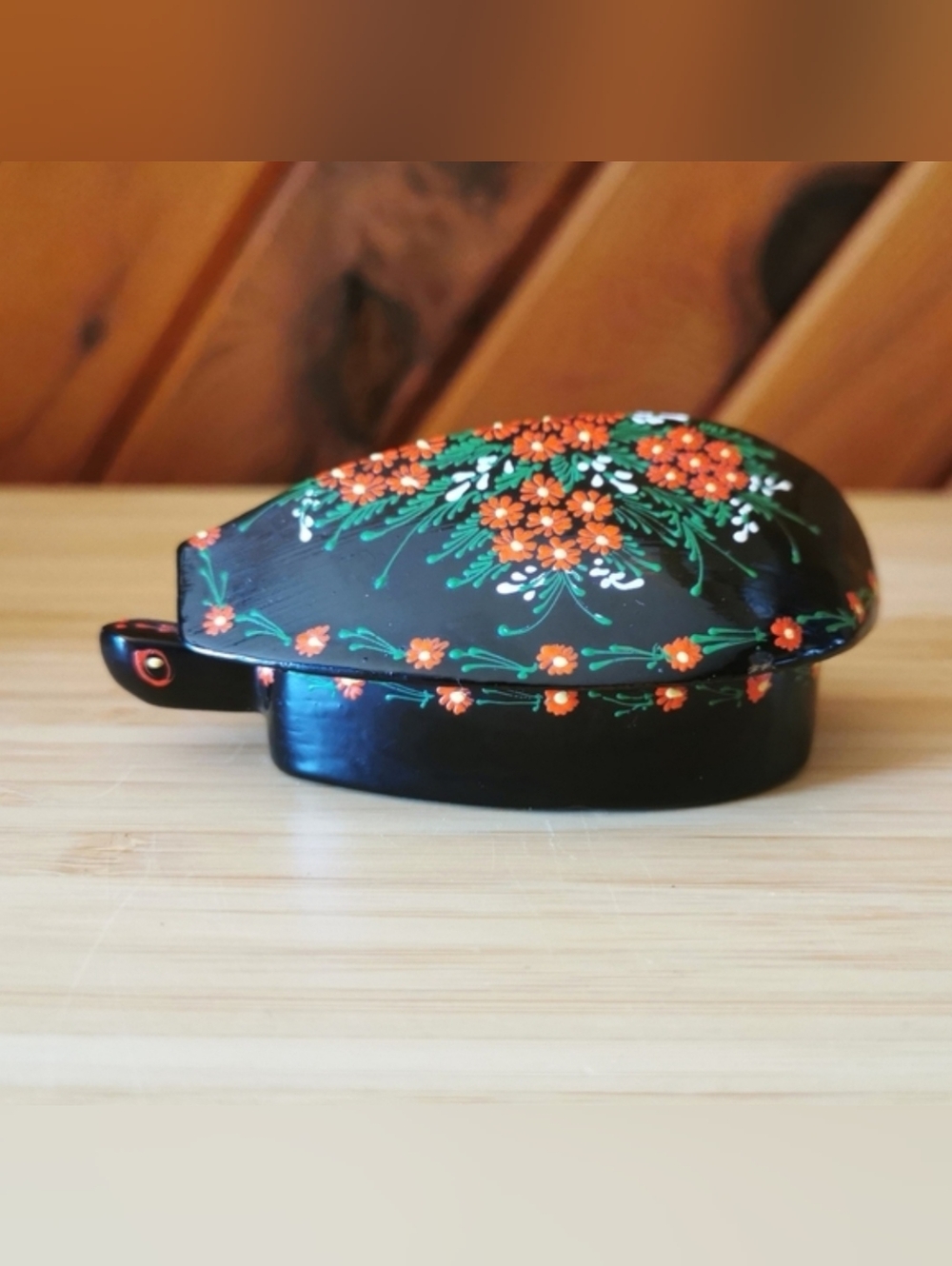 Vintage Russian Hand Painted Lacquer Turtle Trinket Box